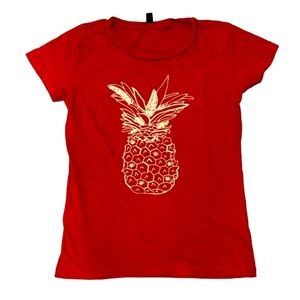 J CREW Embroidered Red Pineapple Top w/Sequins 100% Cotton Coll…